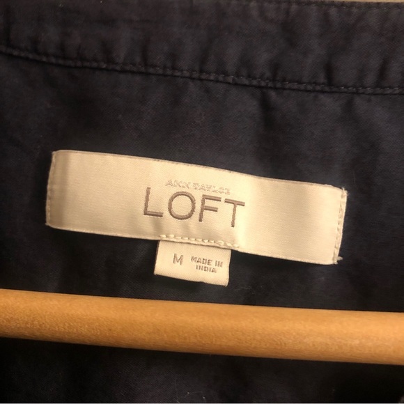 Loft navy blue roll sleeve shirt cotton split neck sZ medium - Picture 4 of 15